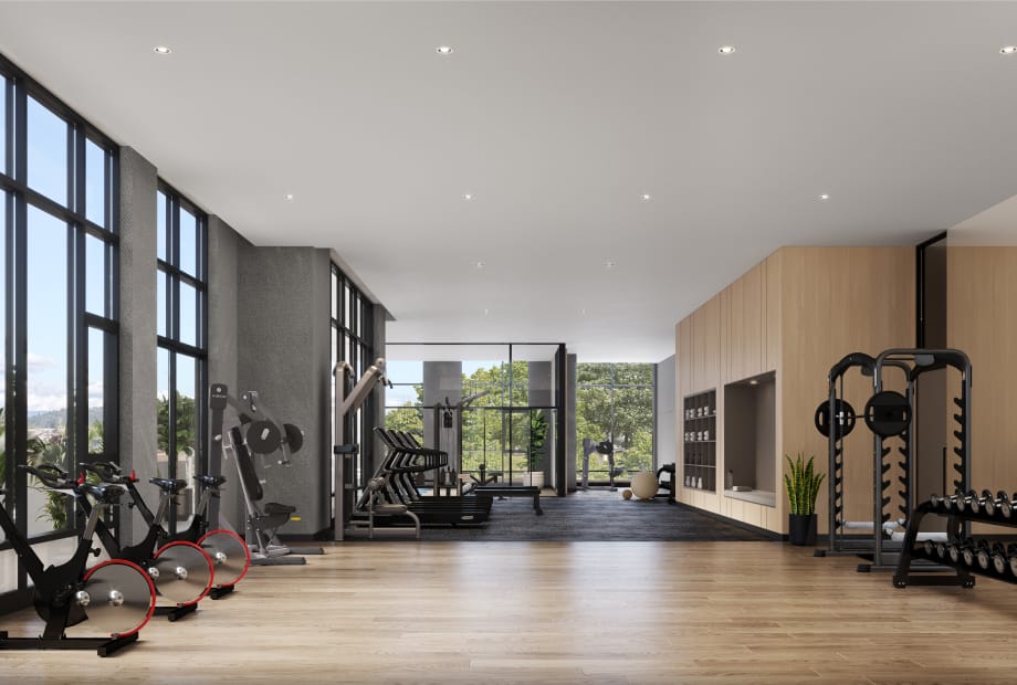 A state-of-the-art fitness facility with commercial-grade equipment, fitness areas and a studio space for yoga, stretching and dance